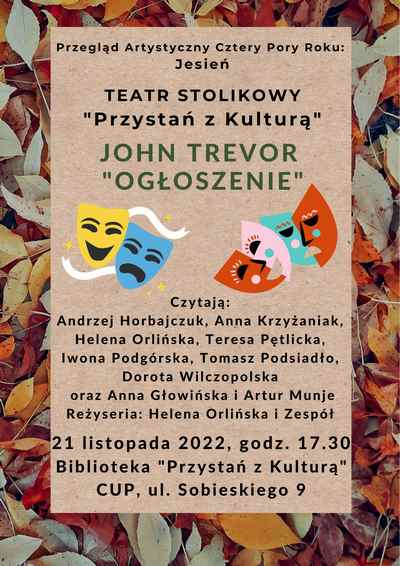 Spektakl Teatru Stolikowego w Ostródzie – John Trevor “Ogłoszenie” czyli Jajka w Pomidorach